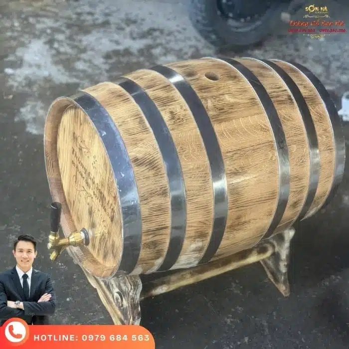 Thùng gỗ sồi 50 lít vân thùng gỗ sồi ngâm rượu 50l tại Sơn Hà đã qua xử lý độ đốt