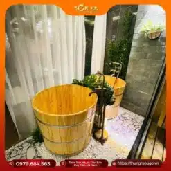 bồn tắm gỗ thông dáng tròn