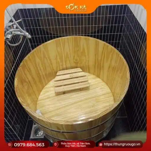 bồn tắm gỗ thông dáng tròn cao cấp