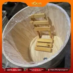 bồn tắm gỗ thông dáng tròn