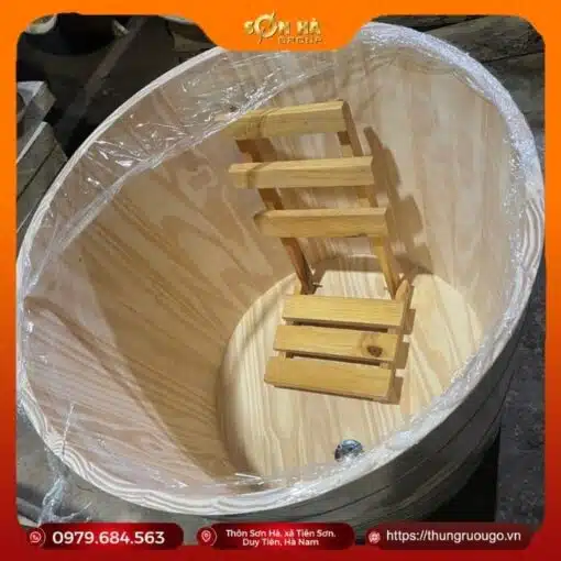 bồn tắm gỗ thông dáng tròn