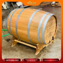thùng gỗ sồi 200 lít nhập khẩu dáng nằm, vòi crom kệ chân gỗ sản xuất tại Sơn Hà