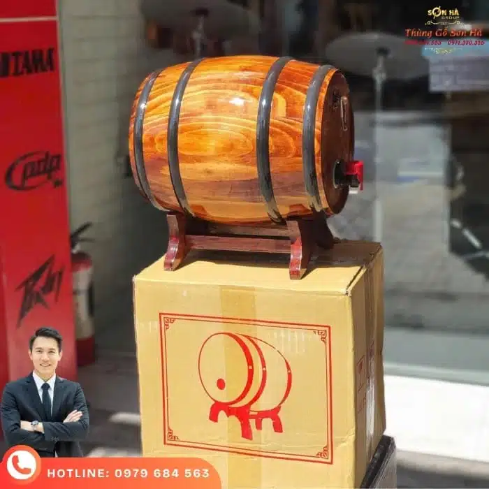 thùng rượu gỗ sồi 5 lít, thùng rượu 5L mini, quà tặng sang trọng