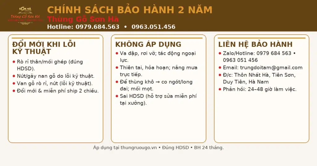 Bảng giá thùng gỗ sồi 5-300l tại Sơn Hà chinh-sach-bao-hanh-sonha