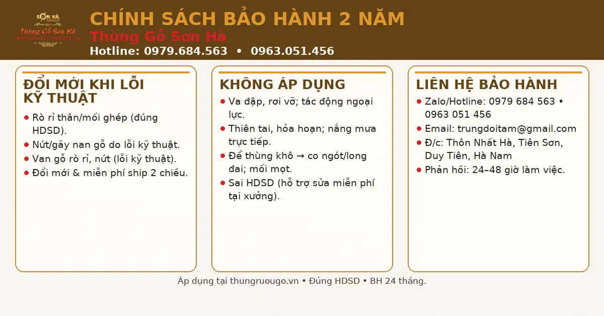 chính sách bảo hành tại thùng rượu gỗ Sơn Hà