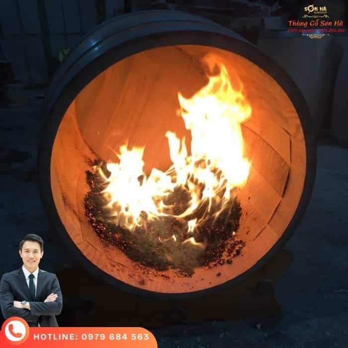 đốt trong, quy trình đốt của thùng gỗ sồi