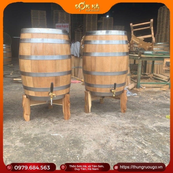 thùng gỗ sồi nga 200L dáng đứng