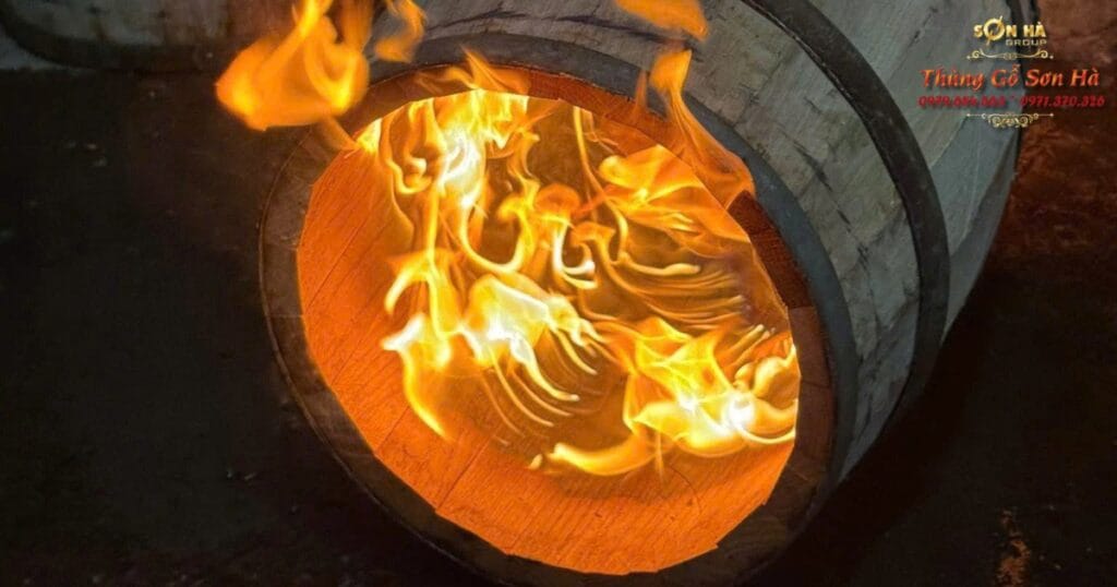 Comparison of a toasted oak barrel interior vs. a charred oak aging barrel interior.